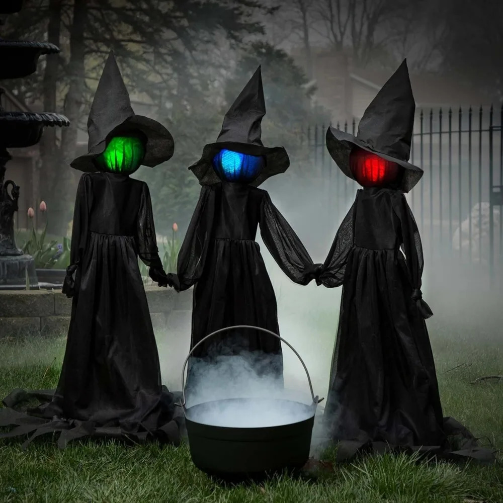 Halloween decoration 6-foot 3-light Halloween witch set with yard lawn haunted house decoration Halloween decoration 240830
