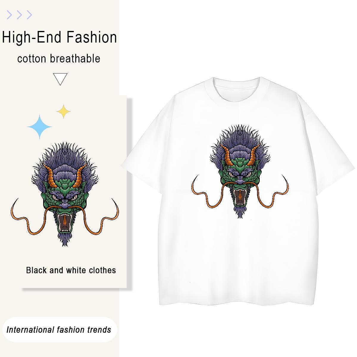 2024 DIY T Shirts Women 100% Cotton 230g Short sleeve Soft Casual Beach dragon Women Tshirts High quality Graphic Tees Shirts