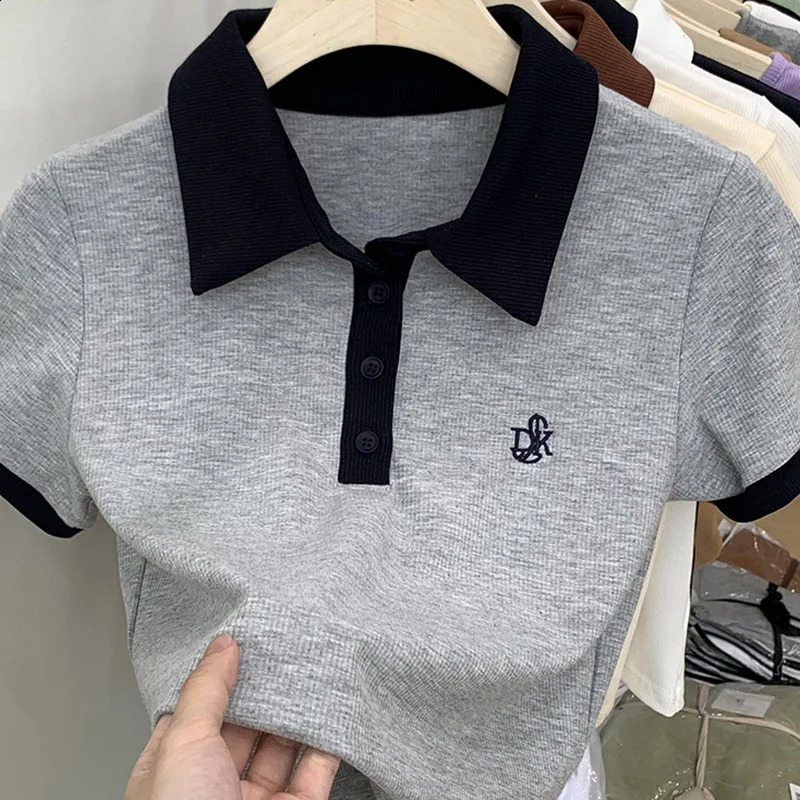 Women Versatile Slim Fit Polo Neck Clothes Lady Leisure Fashion Sports Style Tops Female Sexy Korean Short Sleeve Tshirts 240830