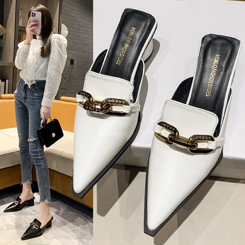 Female Cover Toe Butterfly-Knot Mules for Slippers Casual Square Heel Loafers Slides New Pointed Women Shoes
