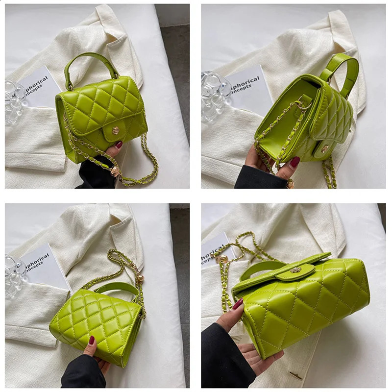Fashion Plaid Shoulder Bag Casual Chain Strap Crossbody Bags For Women Handbags Pu Leather Small Top Handle Bags 240830