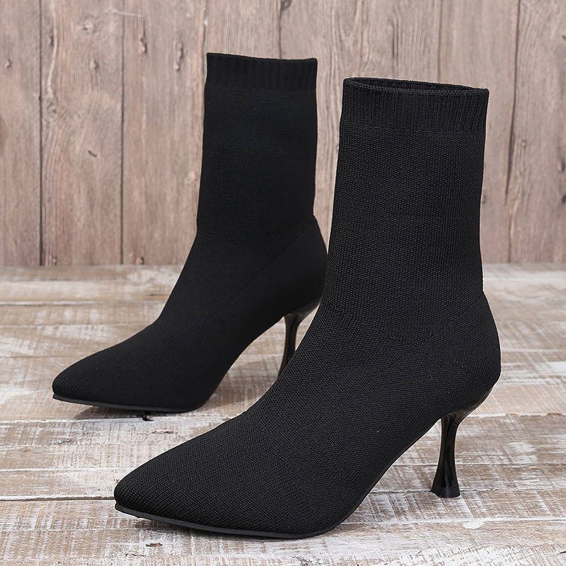Pointed Toe Elastic Knitting Sock Boots Women Sexy Stiletto High Heels Shoes Woman Spring Autumn Fashion Slip On Ankle Boots