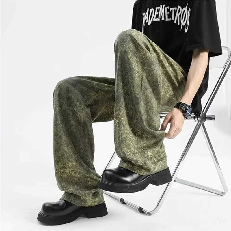 Men's Pants 2024 Goth Tie-dye Corduroy Pants Mens Autumn Baggy Wide-leg Straight Casual Trousers Women Drawstring Hip Hop Y2K Sweatpants Y240830A