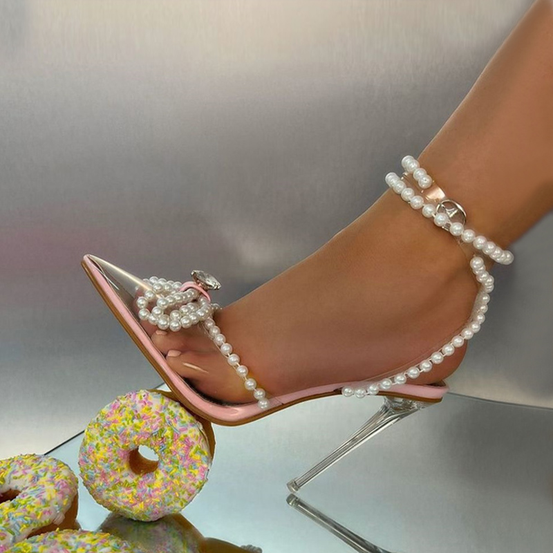 Sexy Liyke White String Bead Women Transparent High Heels Summer Fashion Butterfly-Knot Clear Sandals Pointed Toe Shoes Pumps c981