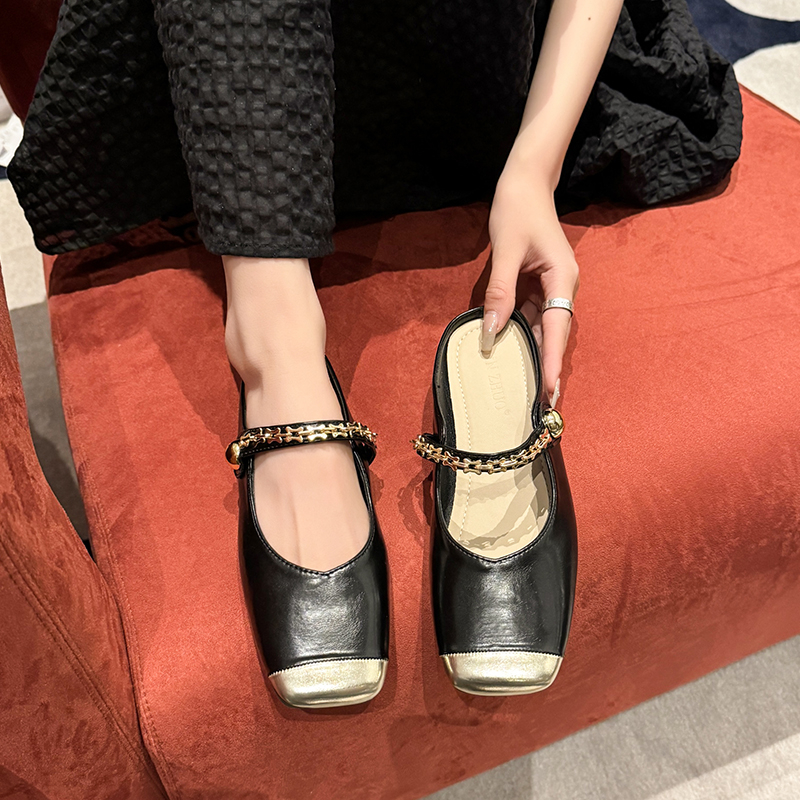 Women's Mules Summer 2024 New Square Toe Chunky Heels Sier Outdoor Ladies Slippers Dress Women Shoes 8371 416b