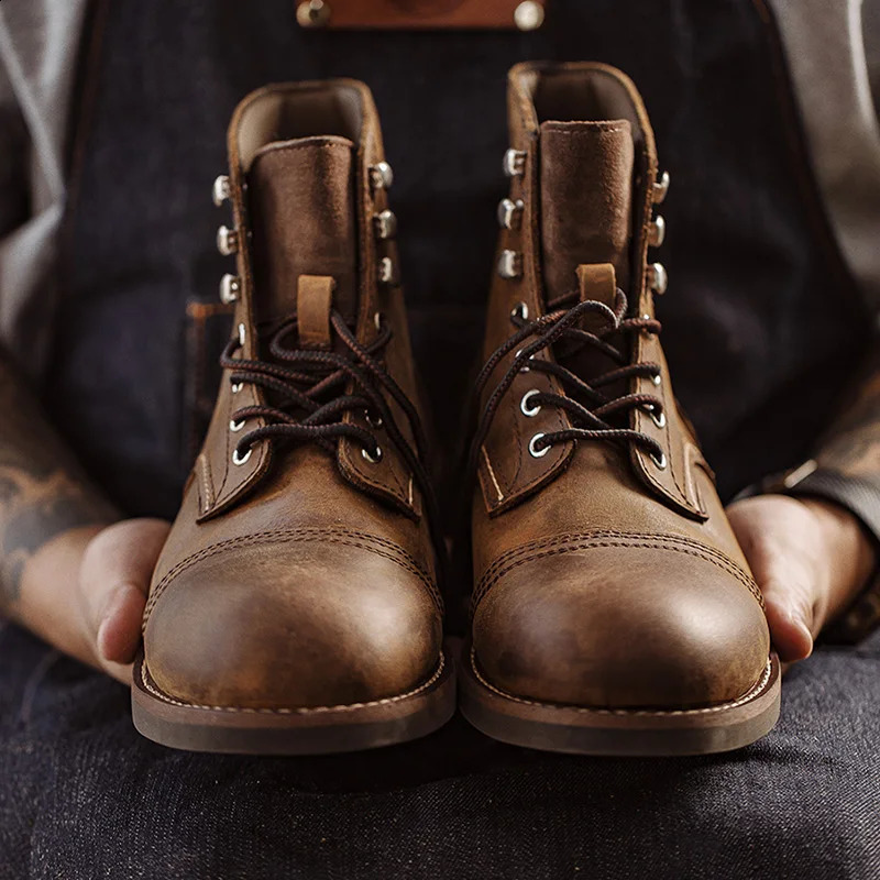 Maden First Layer Cowhide 8111 Ankle Boots Vintage Genuine Leather Paratrooper Motorcycle Boots Autumn Men Casual Safety Shoes 240830