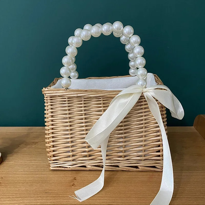 Round Grass Bucket Bag Vintage Handmade Womens Latan Shoulder Summer Messenger Vacation Leisure 240830