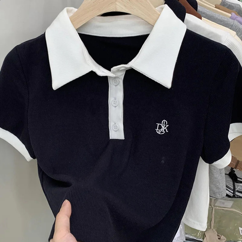 Women Versatile Slim Fit Polo Neck Clothes Lady Leisure Fashion Sports Style Tops Female Sexy Korean Short Sleeve Tshirts 240830