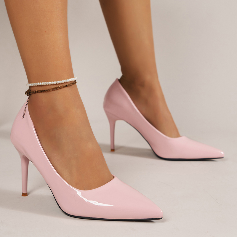 Thin Sexy Heels Pumps for Women Pink Patent Leather Pointed Toe Party Woman 2024 Spring Slip-On Stiletto High Heel Shoes 5b1e
