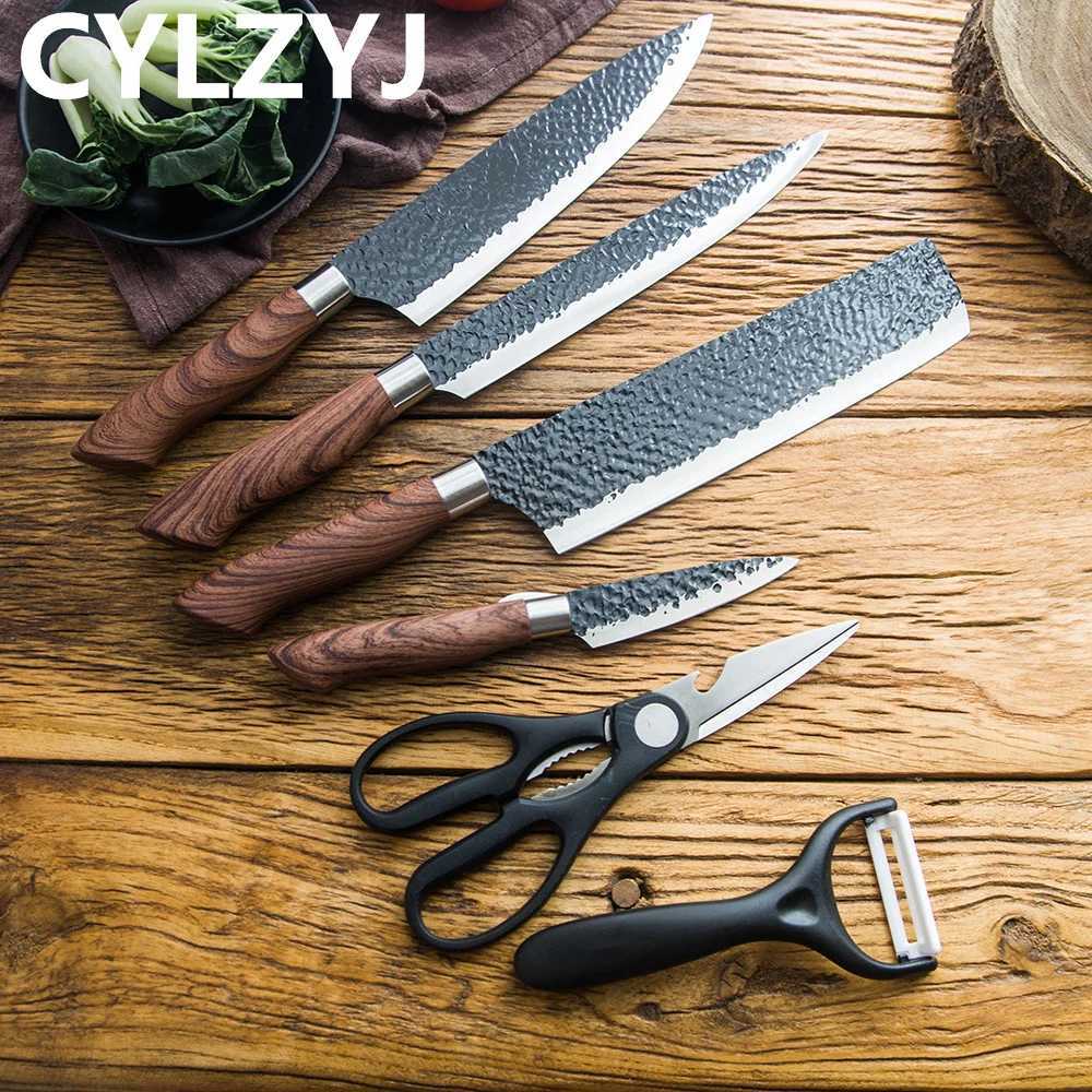 Stainless steel kitchen knife set tool forging kitchen knife scissors ceramic peeling machine kitchen slicer Nakiri Paring knife gift boxX240831