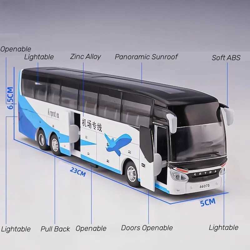 1 50 SETRA Bus Toy Car For Boy Diecast Metal Model For Children Pull Back Miniature Sound Light Educational Collection Gift KidXJ241221
