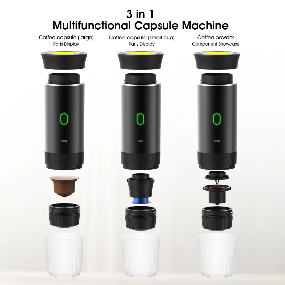 Wireless Electric Portable Espresso Coffee Machine for Car Home Camping Maker 3in1 Capsule Powder Travel 240830