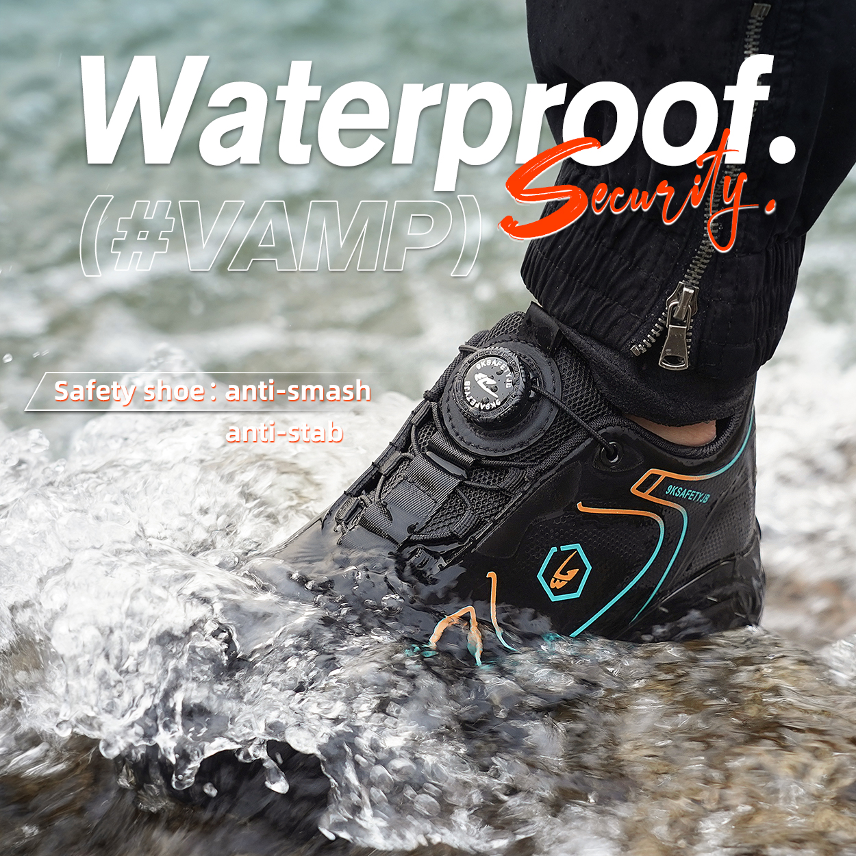 Safety Waterproof Men Rotating Button Sneakers Male Anti-Smash Breathable Work Man Air Cushion Steel Toe Shoes fa4d