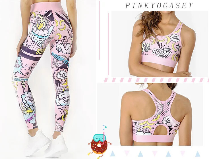 Yoga Set Women Tracksuit Graffiti Sportswear For Workout Clothes Gym 2 Piece Leggings 240820