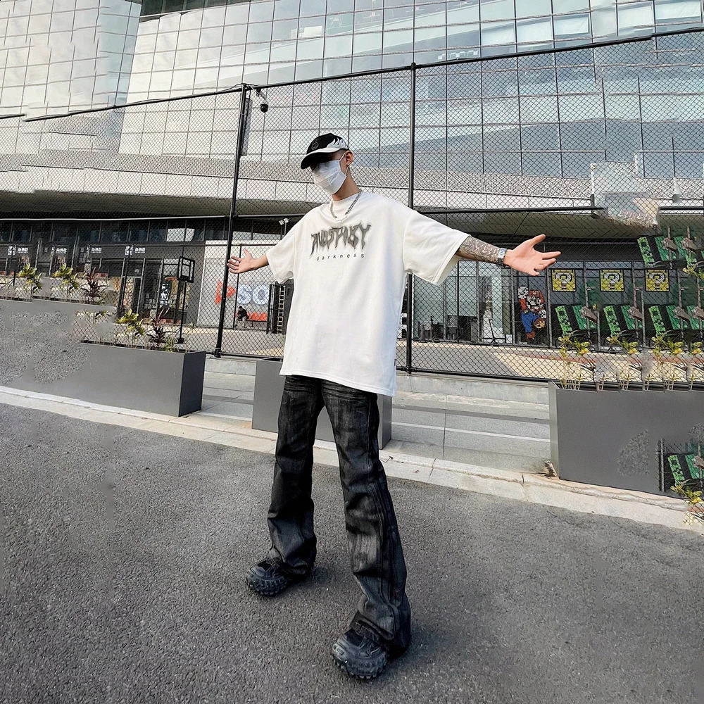 Black Vintage Jeans Men Baggy Streetwear Casual Y2k Fashion Straight Leg Trousers 2024 Summer Wide Punk Loose Denim Pants 240830