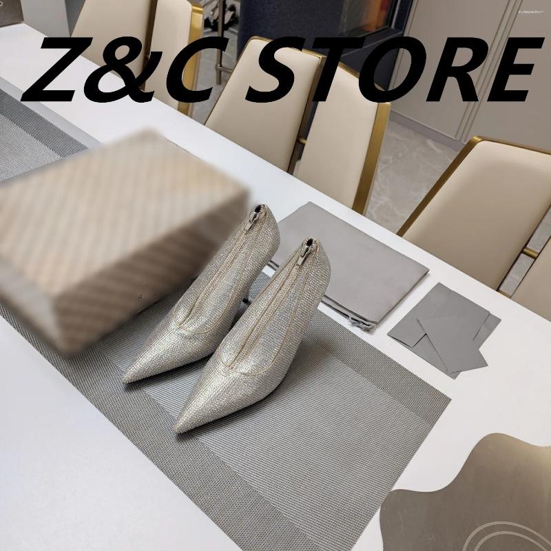 Dress Shoes Pointed High Heels Fine Heel Shallow French Rhie Zip Fashionable Clutch Summer Fashion Comfortable Women's Single Shoe 241102