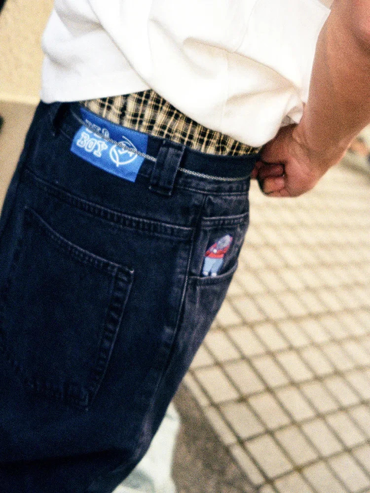 Polar Skate Co Big Boy Fashion Embroidered Pattern Jeans Mens Loose Straight Leg Daddy Pants Wide Skateboarding 240830