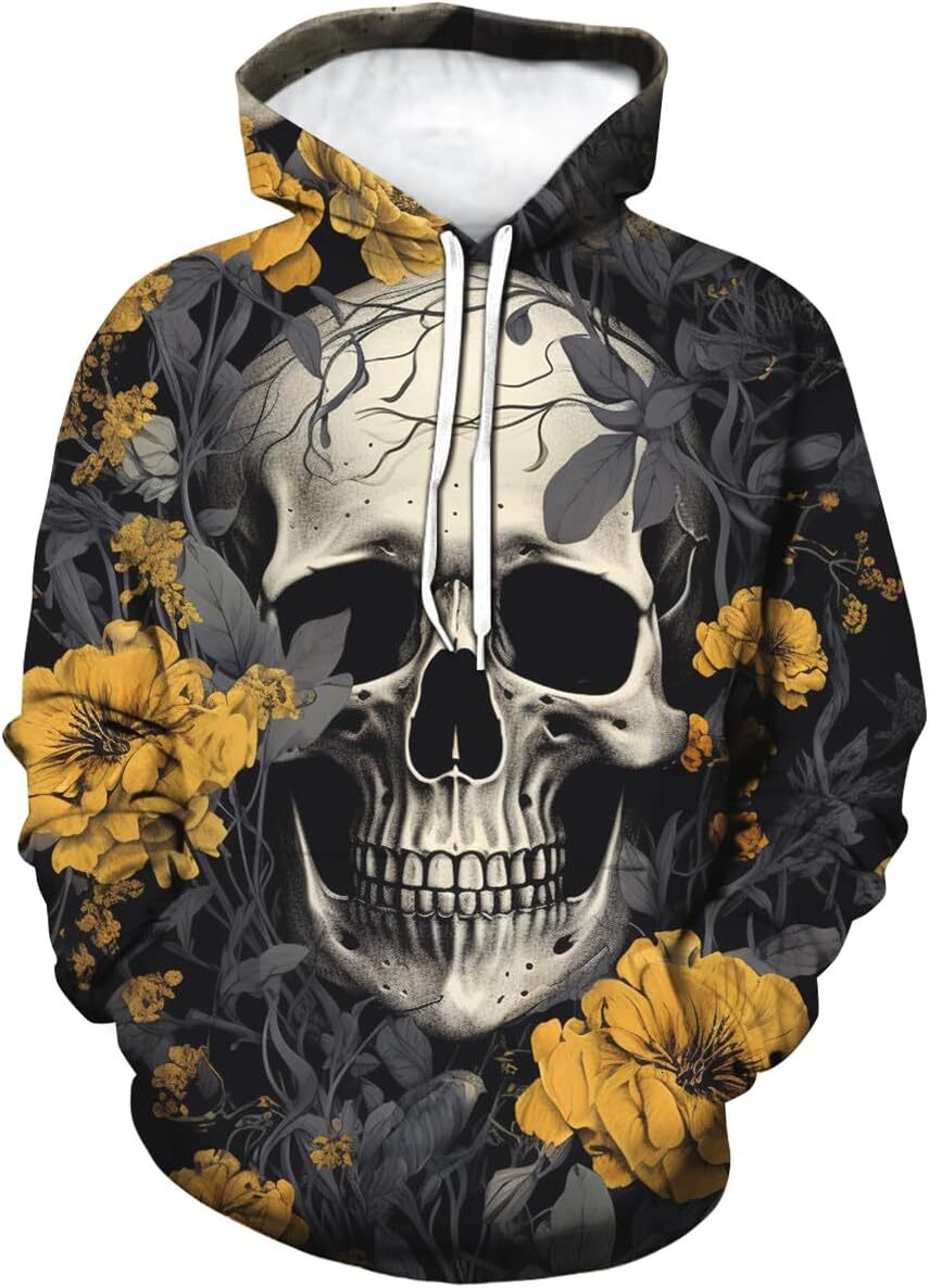 Halloween Hoodie for Mens Womens Rose Skull Graphic Hoodies Novelty 3D Printed Sweatshirts With Pocket Graphic Hoodies sweatshirt Pullover Long Sleeve