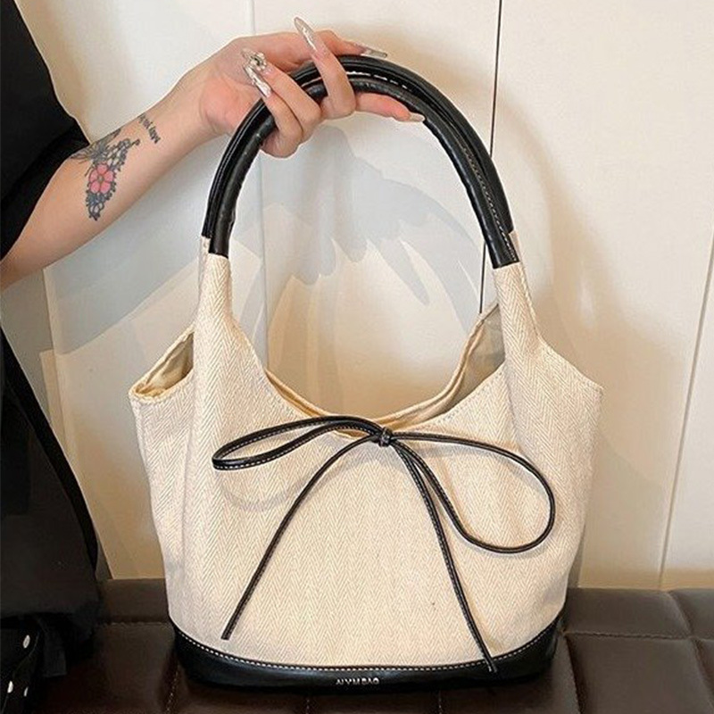 2025S Fashion Designer Women Korean Version Vintage Style Canvas Tote Bag Large Capacity Commute Free Shipping