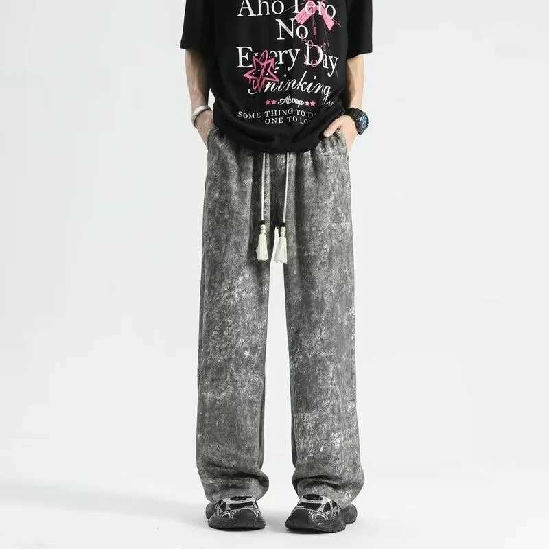 Men's Pants 2024 Goth Tie-dye Corduroy Pants Mens Autumn Baggy Wide-leg Straight Casual Trousers Women Drawstring Hip Hop Y2K Sweatpants Y240830A