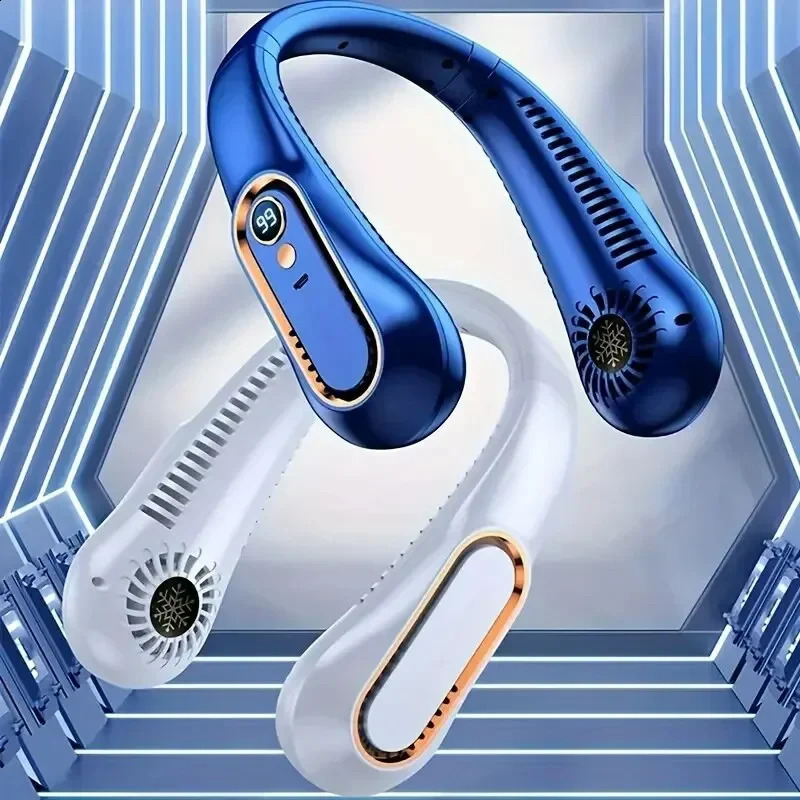 Neck Bladeless Fan Mini Ultra Long Life Portable Lazy Silent Usb Charging Student Sports Office Digital Display Power 5 Gear 240830