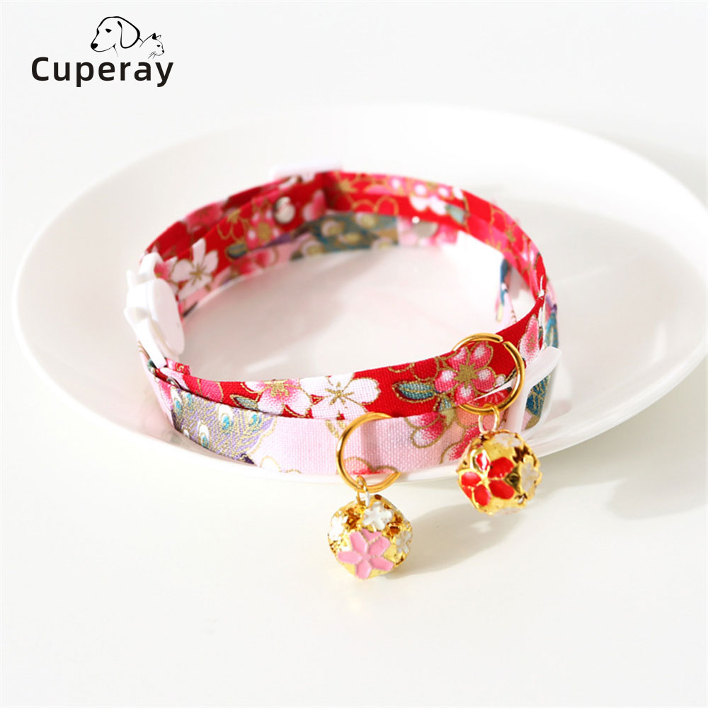 Kitten Collar Adjustable Kimono Printed Pet Collar with Metal Bell To Prevent Lost Pet Accessories Product for Cats and Puppies