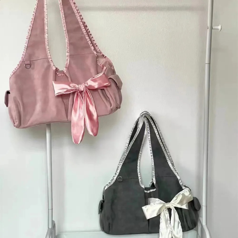 Harajuku Large Capacity Tote Bag Women Fairycore Aesthetic Chic Bow Tie Handbag Fashion n Female Vintage Shoulder Bags 240830Z