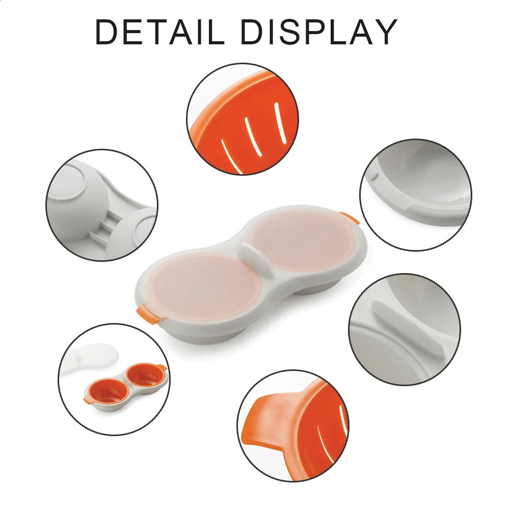 Microwave Egg Poacher Food Grades Plastic Cookware Double Cup Boiler Kitchen Steamed Set Cooker Tools 240830