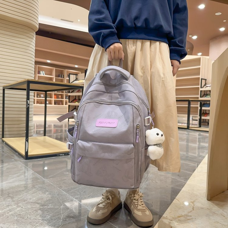 2025S designer Schoolbag female junior high school students simple and versatile printing bear niche design new college student computer backpack tren