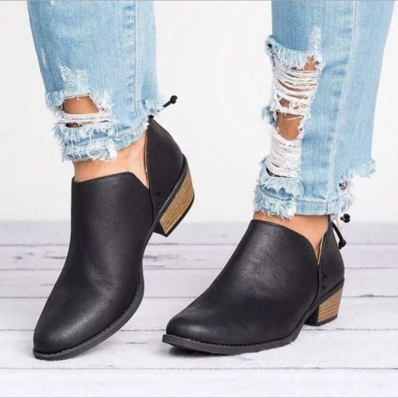New Fashion Women's Autumn Pointed Suede Thick Heel Booties Women Plus Size 43 Zipper Heeled Ankle Boots atos Mujer