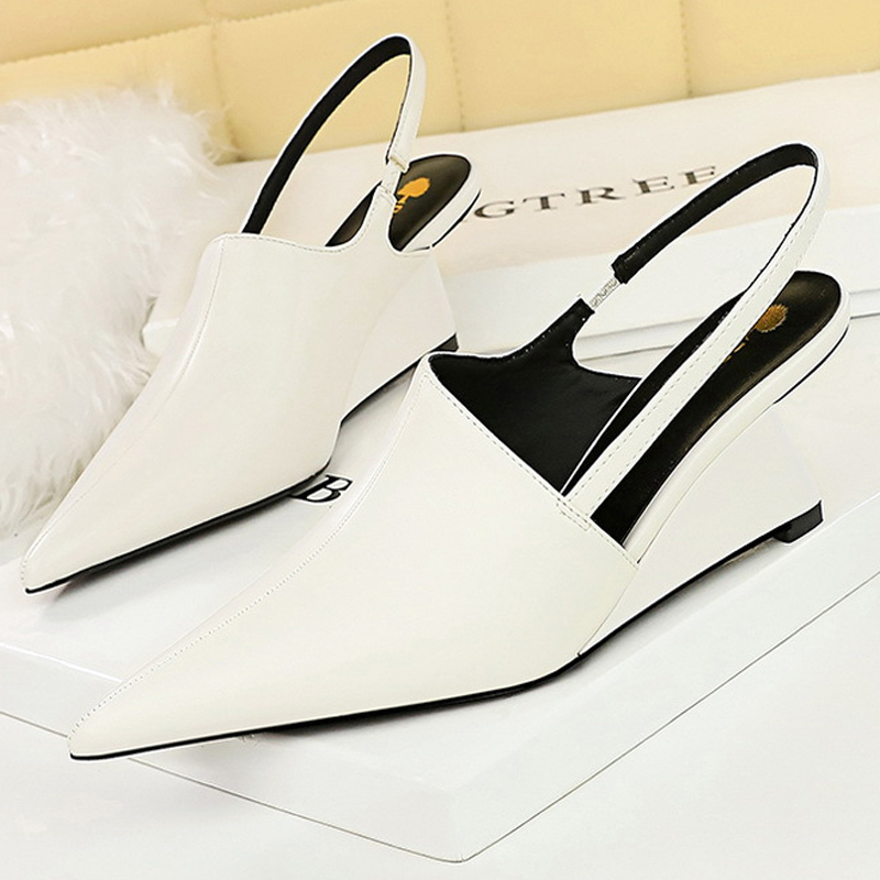 Bigtree New Designer Wedge Heels Hollow Back Strap Sandals Summer Shoes 2024 Fashion Pointed Tip Women Pumps