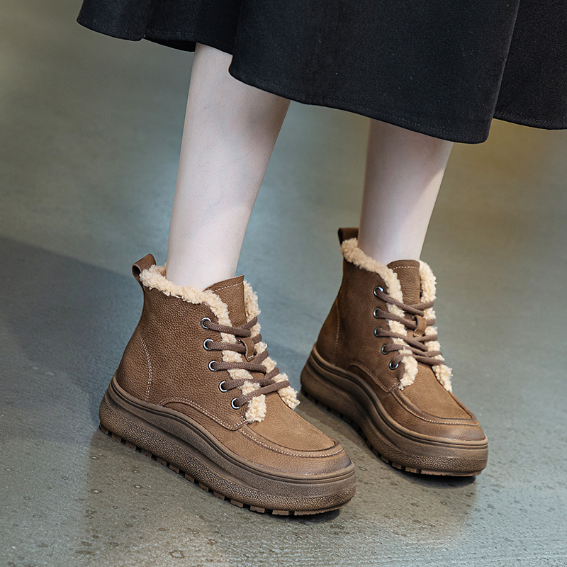 AIYUQI Women Sneakers Boots Genuine Leather 2024 New Non Slip Women Snow Boots Casual Platform Straps Warm Women Winter Boots