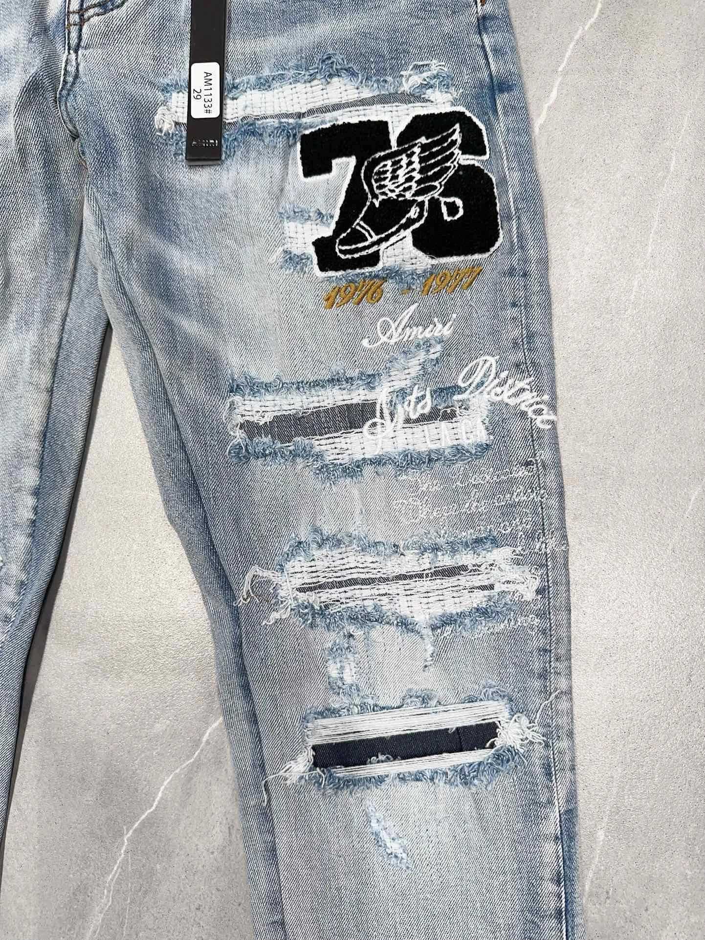 Men's Jeans 2024 Badge Patchworks Skinny Jeans For Men Destroyed Holes Vintage Blue Denim Pants Hombre Fashion Clothes Y2408307X2M
