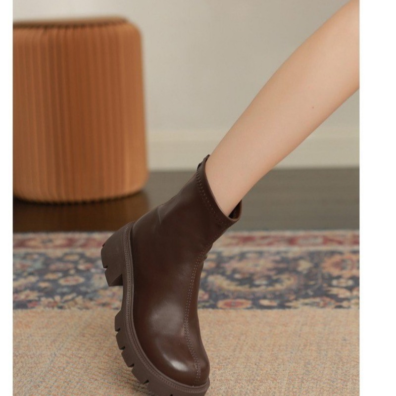 Autumn Women's Back Zipper Round Toe Fashion New Chunky Heel Ankle Boots for Women Dress Female Platform Shoes