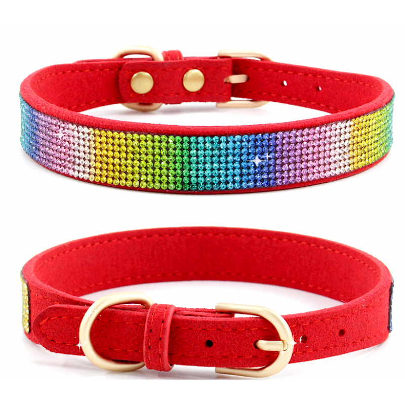Dia Dog Collars for Small Medium Large Dogs Black Pink Rainbow Blue Soft Suede Pet Puppy Collar with Metal Buckle Wholesale