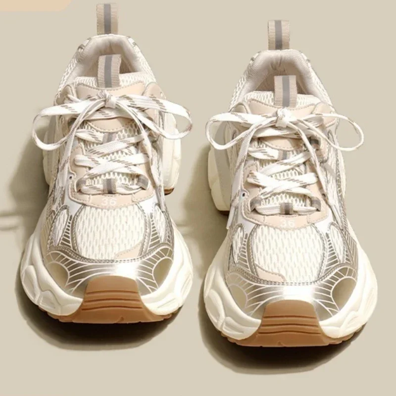 Designers White Sneakers Women Flats Shoes Lace Up Vulcanize Shoes Female Mesh Wedge Platform Casual Zapatillas Mujer 2024