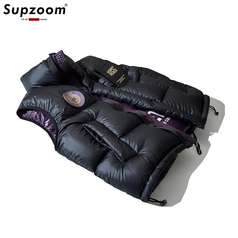 Supzoom Top Fashion Arrival Letter Leather Bracket Collar Autumn and Winter Mens Womens Warm Thick Down Vest 240830