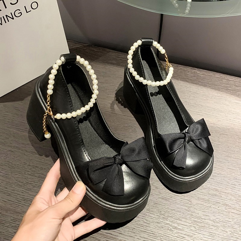 2025 new Thick Women Platform Mary Janes Lolita Party Pumps Summer New Sandals Bow Chain Mujer Shoes Fashion Oxford atos d4de