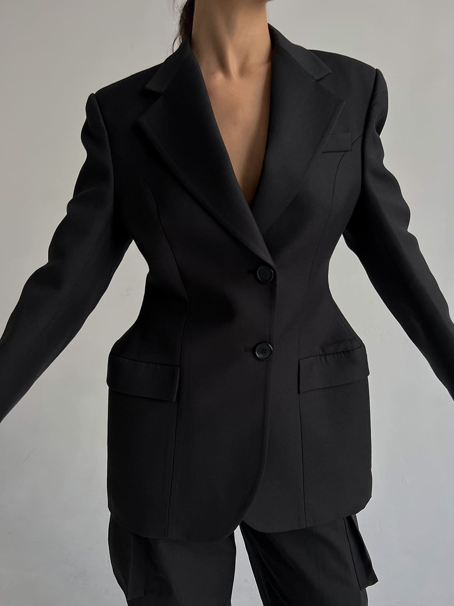 Autumn and Winter V-neck Waist Cinched Suit for Women with a High-end Feel Ins Slim Fit Suit Light Design Suit Jacket