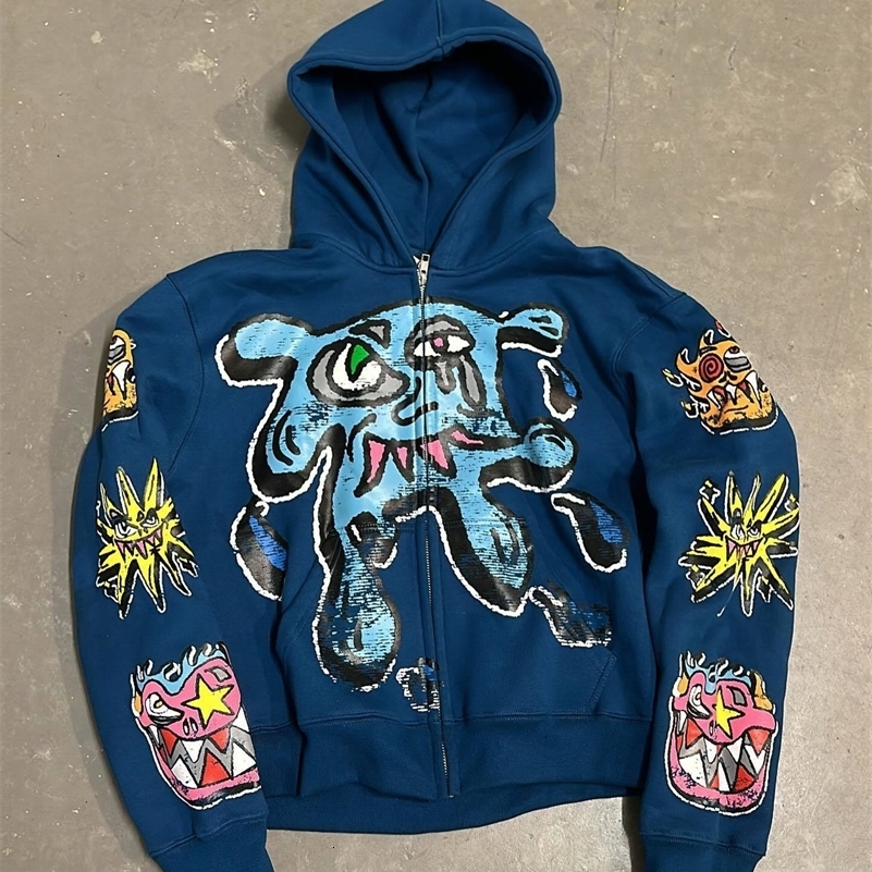 American Retro Street Hip Hop Pattern Print Men Hoodie Y2k Gothic Punk Oversized Women Streetwear Pullover Harajuku Sweatshirt 240830