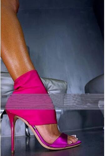 Sexy Thigh Heels Over The Knee High Heel Boot Peep Toe Stretch Long Boots Elastic Fabric Sock Party Shoes Woman