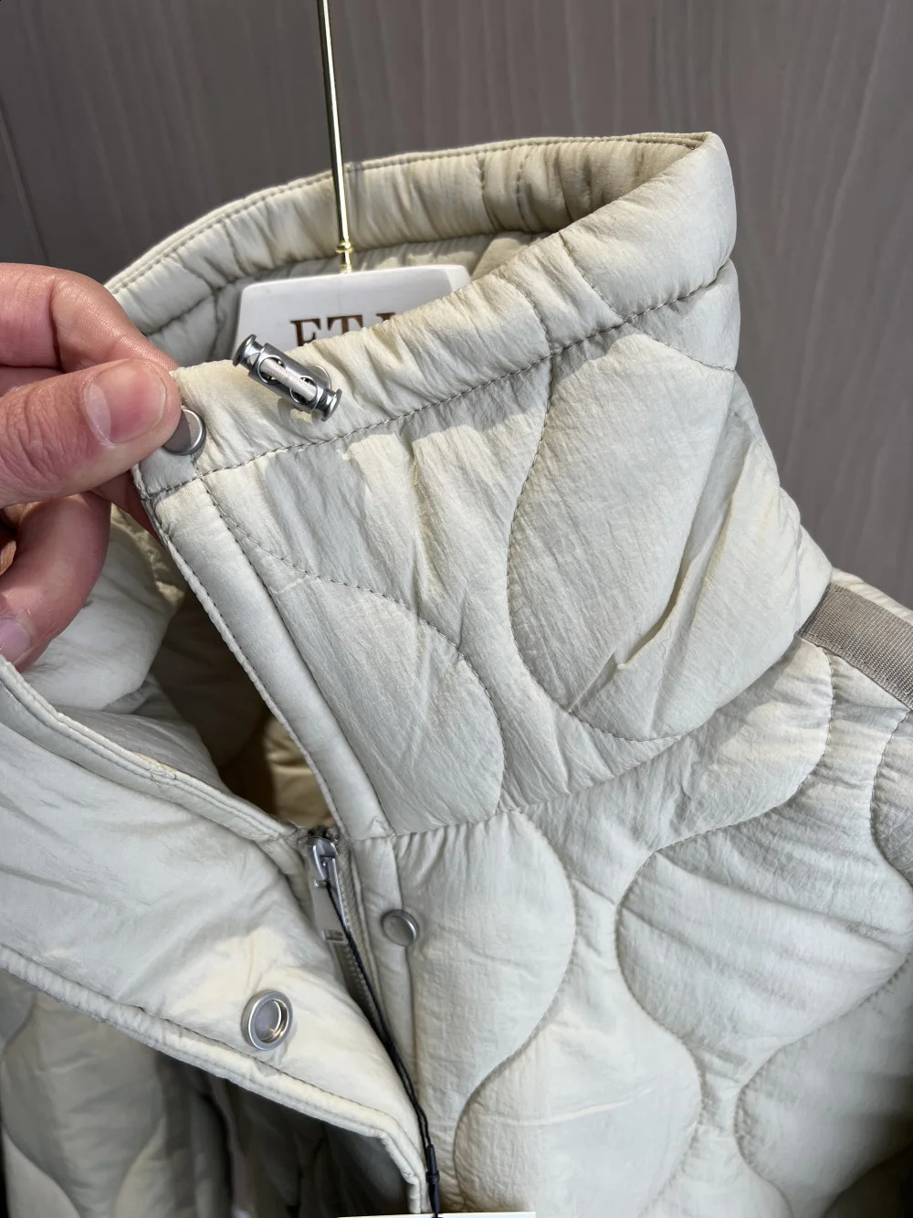 Quilted coat for women ETJ traf QUILTED JACKET WITH TIES beige drawstring high neck pocket clip cotton jacket for women 240830