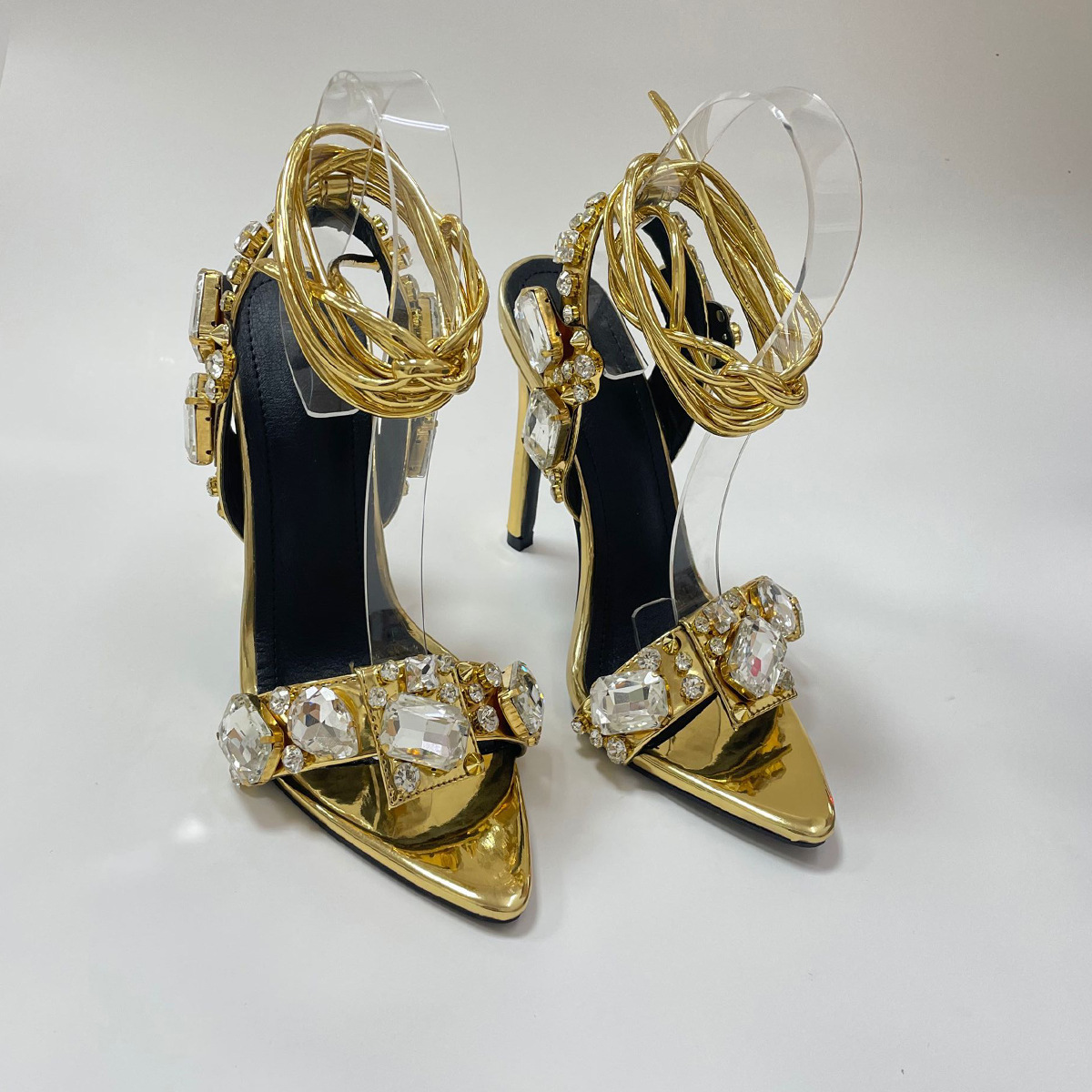 Women's Summer 2023 New Sexy Cross Strap Rhinestone Open Toe Women's Shoes with High Heel Sandals