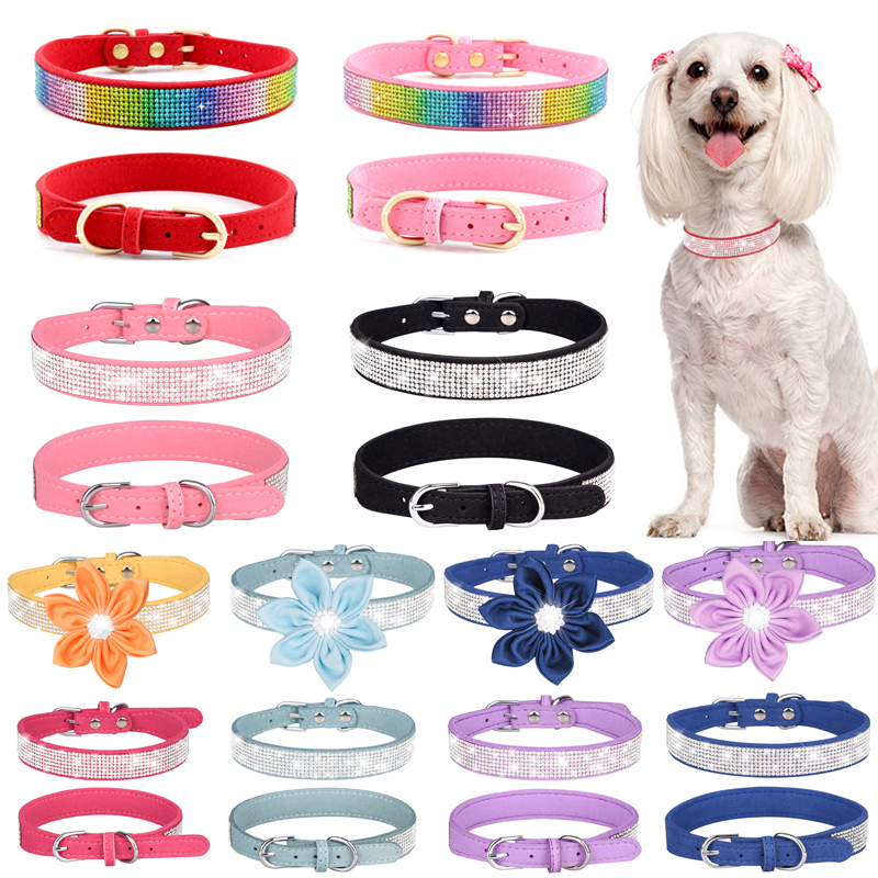 Dia Dog Collars for Small Medium Large Dogs Black Pink Rainbow Blue Soft Suede Pet Puppy Collar with Metal Buckle Wholesale