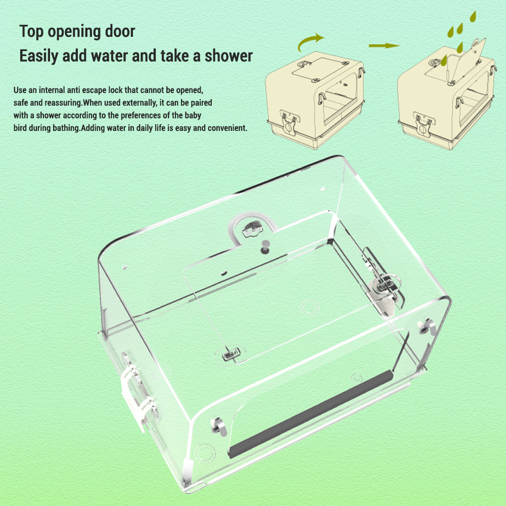 Hanging Bird Bath Box Parrot Bathtub Shower Box For Cage Bird Detachable Acrylic Clear Bath Box For Parakeet Cockatiel Lovebird