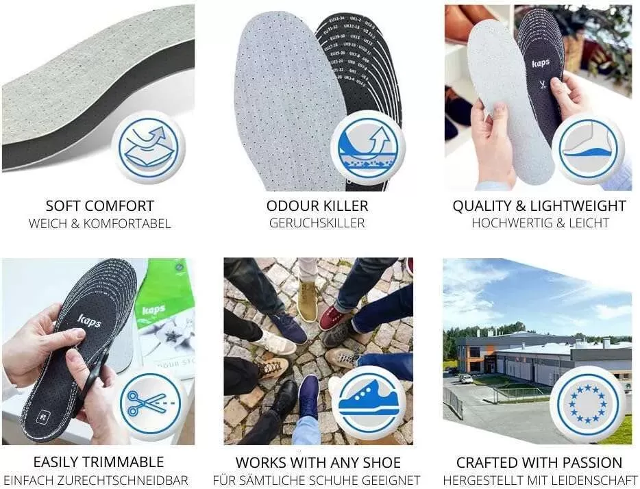 6 Pair Pack Anti Insoles Set with Odor Eating Charcoal, Shoe Inserts, Kaps Odour Stop 79I8#