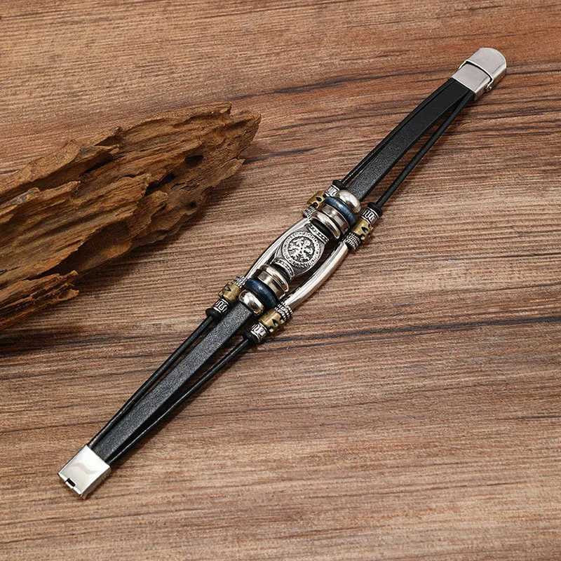 Hip hop punk mens leather bracelet retro Viking bracelet mens leather charm wristband steampunk handmade jewelry gift W240830