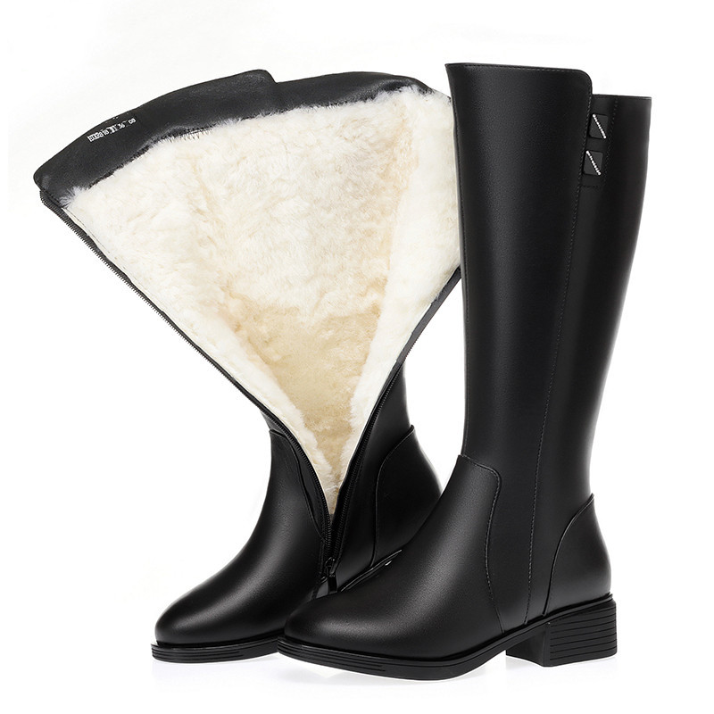 AIYUQI Women Winter Boots Large Size Winter Natural Wool Warm Genuine Leather Women Roman Boots High-top Marton Boots Ladies