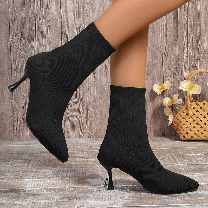 Pointed Toe Elastic Knitting Sock Boots Women Sexy Stiletto High Heels Shoes Woman Spring Autumn Fashion Slip On Ankle Boots