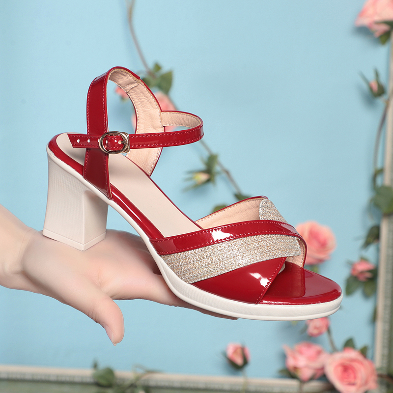 AIYUQI Summer Sandals Women 2024 New Summer Patent Leather Women's Sandals Fashion High Heeled Women's Dress Shoes